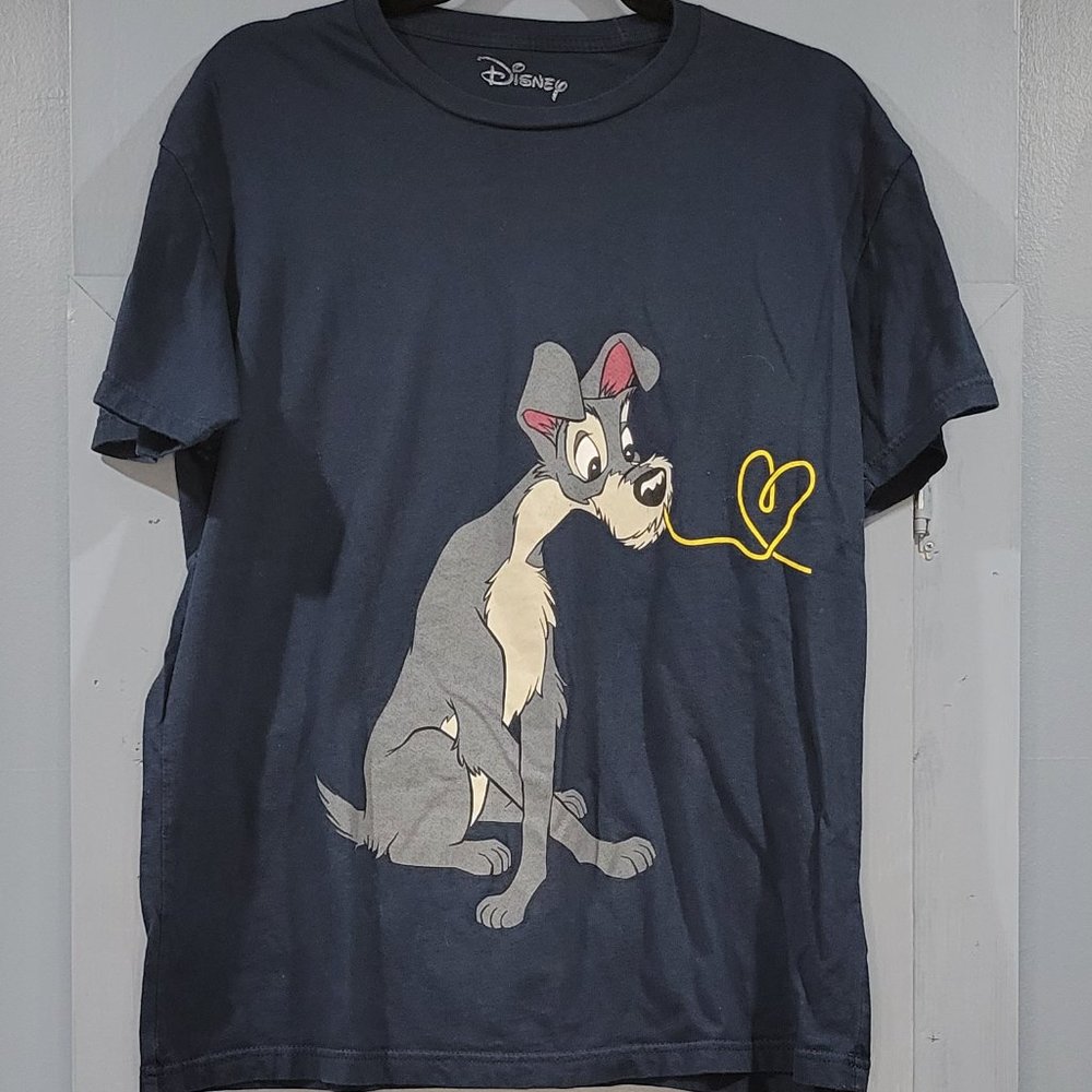 Disney Tramp with Spaghetti Heart Navy T-shirt 100% Cotton Size M Unisex